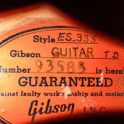 1962 Gibson ES-335 TDC Vintage Semi-Hollow Guitar Cherry w/ Bigsby, Pat # Pickups, Lifton Case image 6