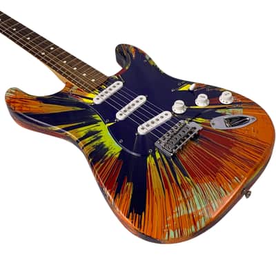 Fender FSR Splattercaster Standard Stratocaster 2003 Violet, Graffiti Yellow, Dakota Red, and Orange Drop over Surf Green W/HSC (Used) image 5