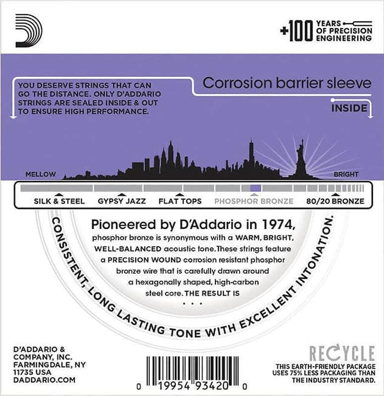 D'Addario EJ26-3D Phosphor Bronze Acoustic Guitar Strings 3-Pack, Custom Light Gauge image 2