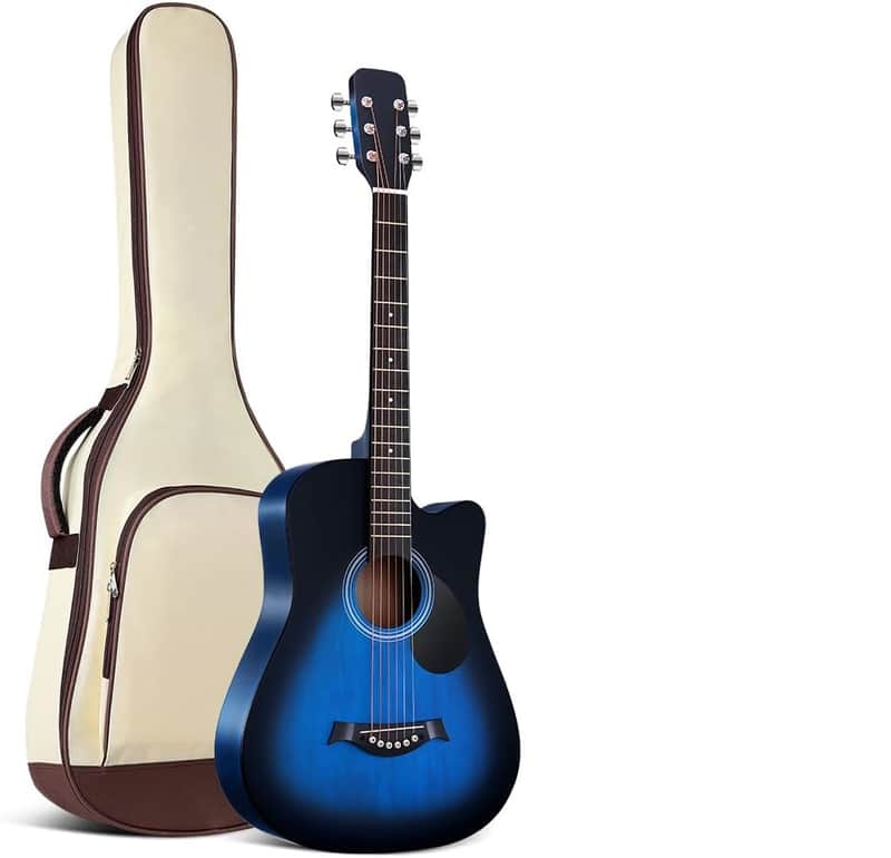 38 inch Guitar Blue Acoustic Guitar Beginner kit Adult Cutaway Acoustic Guitar Guitarras Starter Set Bundle with Padded Gig Bag, Strap, Capo, Strings, Picks image 1