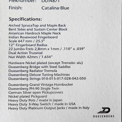Duesenberg Starplayer TV Streamline 2014 - Catalina Blue image 14