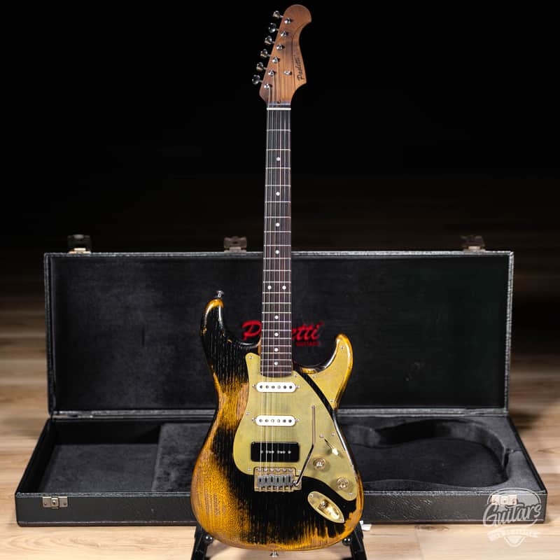 Paoletti Alfa Loft P-90/SS Maple Neck “Stratospheric” S-Style – Gold-Black image 1