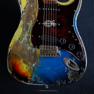 Fender Stratocaster Pelham Blue over Yellow/Sunburst Heavy Aged Relic by East Gloves Customs (RARE) image 4