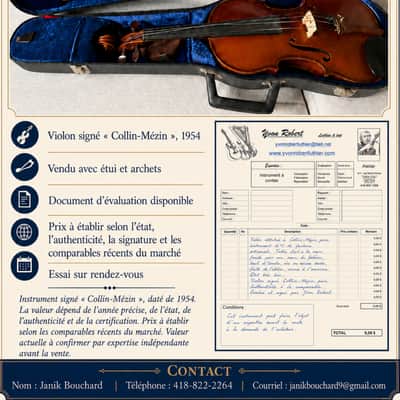 Signed “Collin-Mézin”  4/4 Violin, 1954 image 2