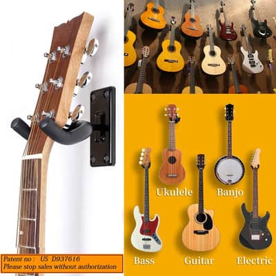 Guitar Wall Hanger Mount 5 Pack Guitar Hangers for Wall Black Guitar Hook Holder for Acoustic Electric Bass Guitar and More image 5