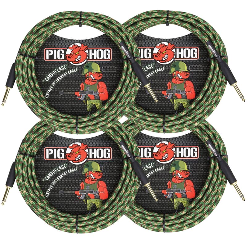 4 PACK Pig Hog "Camouflage" Instrument Cable, 20 Foot FT PCH20CF Lifetime Warranty! image 1