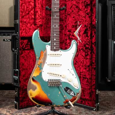 Fender Custom Shop 1965 Stratocaster Super Heavy Relic Electric Guitar - Super Faded Aged Sherwood Green Metallic over 3-Color Sunburst with Hardshell Case image 21