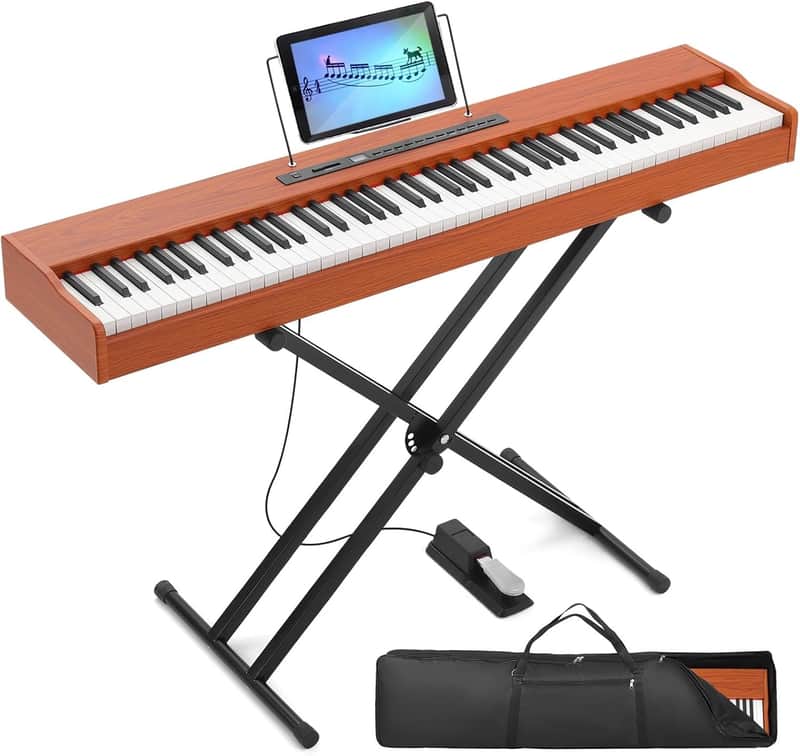 Digital Piano 88 Weighted Keys with Stand Touch Sensitivity, 88 Key Semi Weighted Keyboard Piano Portable Electric Piano for Beginners, Dual Stereo Speakers, Case, Sustain Pedal image 1
