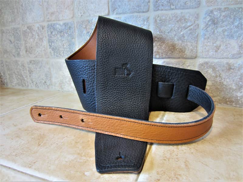 Italia Leather Straps 4 INCH WIDE Black LEATHER GUITAR STRAP 2026 Black Caramel image 1