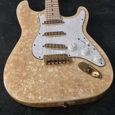 Custom Stratocaster Style Electric Guitar Moto- Pearloid Top And Gold Hardware image 4