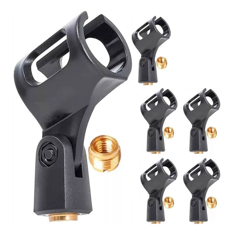 6-Pack Universal Microphone Clip Holder with Nut Adapter | Adjustable 180° Mic Stand Clamp (Black) image 1
