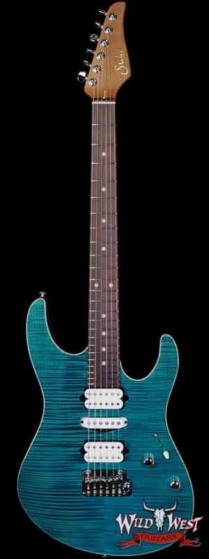 Suhr Custom Modern HSH Basswood Body with Flame Maple Top Roasted Maple Neck Trans Teal 6.80 lbs image 1
