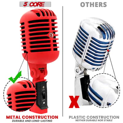 5Core Vintage Microphone Classic Dynamic Professional XLR Studio Retro Style Mic RED image 9