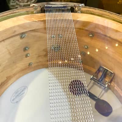 1940s Slingerland Super Gene Krupa Radio King 7x14” 16-Lug Solid Maple Snare, Aluminum War Time Badge - White Marine Pearl image 7