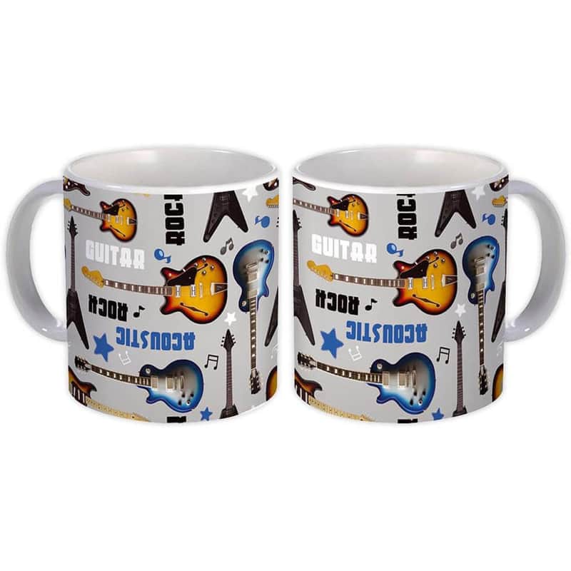 Rock Guitar : Gift Mug Music Modern Friendship Brother Boss Notes Pattern Stars Festival image 1