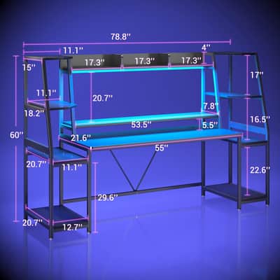 78.8" Music Studio Desk with LED Lights – Large Producer Workstation with Hutch, Monitor Stand & Gear Shelves image 2
