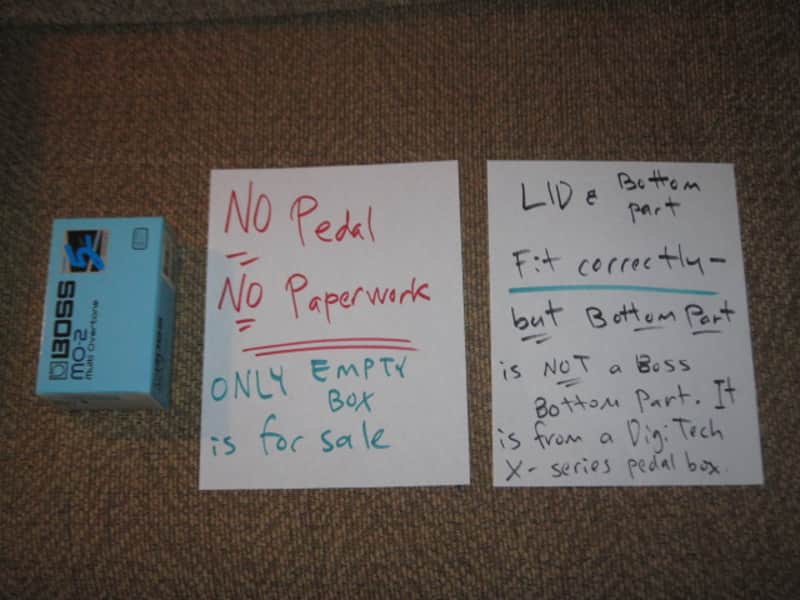 lite use mostly very clean Boss EMPTY BOX for MO-2 Multi Overtone (NO pedal/NO paperwork) box specifically from 2013 - but can be home for other year MO2 pedal [lower part of box from different brand (DigiTech's X- Series) pedal box fits fine w/ Boss lid] image 1