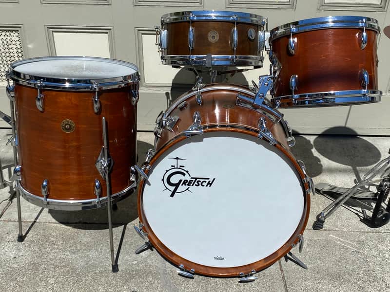 The best of Jazz Drum Kits! 3 Piece Gretsch Round Badge 18” Bass Drum! Mahogany Drum Set image 1