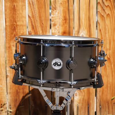 DW/USA Collectors Series 6.5x14" Snare Drum Satin Black over Brass Shell w/ Black Nickel Hardware image 5