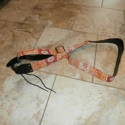 Vintage 1970's Ace-Style Guitar Strap! Metal Buckle, Trippy Orange Pattern! image 1