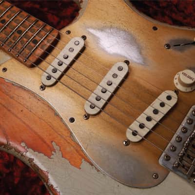 Fender Custom Shop Masterbuilt 1958 Stratocaster Heavy Relic 2020 - Heavily Aged Pale Sonic Blue Over Choc Faded 3-Tone Sunburst (Heavy Relic) image 16