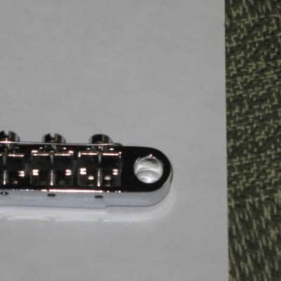 lightly used Epiphone B-2 metric ABR-1 vintage style bridge, wired,  CHROME, large posts mounting pieces (NO anchors) 1990s/2000s (for some import guitars that use this style bridge) will NOT fit on Gibson - mounting holes are too big image 13