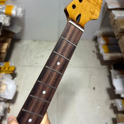 Stainless steel 24fret Roasted flame Maple Electric Guitar Neck Satin Bone nut image 1