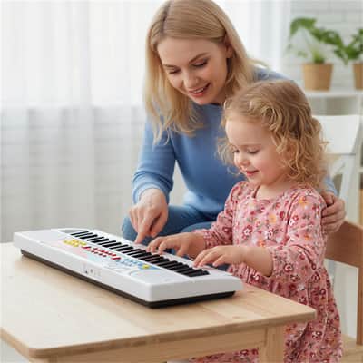 Ozici 49 Keys Kids Electronic Keyboard with Microphone, 8 Tones & Rhythms Educational Music Toy for Age 3+ - White image 11