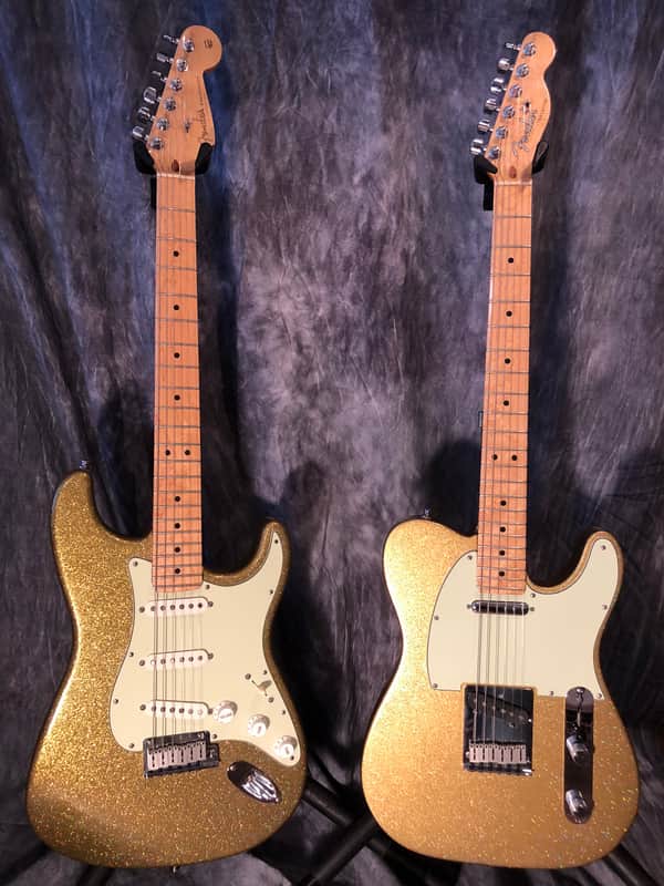 Fender Stratocaster Telecaster 1993 Gold Sparkle GC LE 29th Anniversary Matched Set image 1