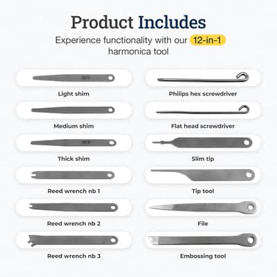 4 1/2 X 7/8 X 5/8 Inch Pocket Tool Set for Harmonica Service & Maintenance, Suited for All Brands image 3