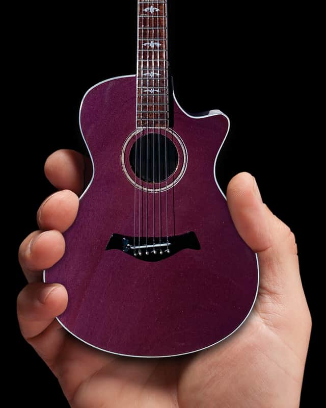 Axe Heaven 1:4 Scale Replica Prince Acoustic Guitar Taylor 612CE Mini Guitar Purple Sparkle image 1