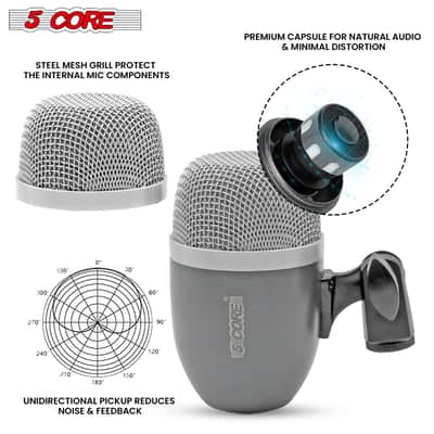 5Core Conga Mic Snare Tom Microphone Drum Kit Condenser XLR Instrument Mics GREY image 8