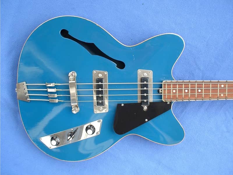 Jolana KolorBass Vintage E-Bass 1968 Thinline Hollow Bass-Guitar Blue 4 String Selten Kolor Bass image 1