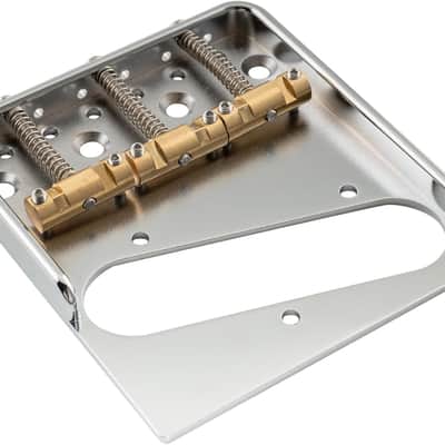 54mm(2-1/8 inch) Vintage Full Solid Aluminum Plate Guitar Telecaster Bridge with Compensated Brass 3-Saddle for Tele Style Electric Guitar Replacement, Chrome image 4