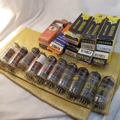 Sylvania Matched Pair (2) 12BH7A tNOS AT1000 TESTED Vacuum Tubes grey plate 12BH7 dual triode 1959-1964 image 1