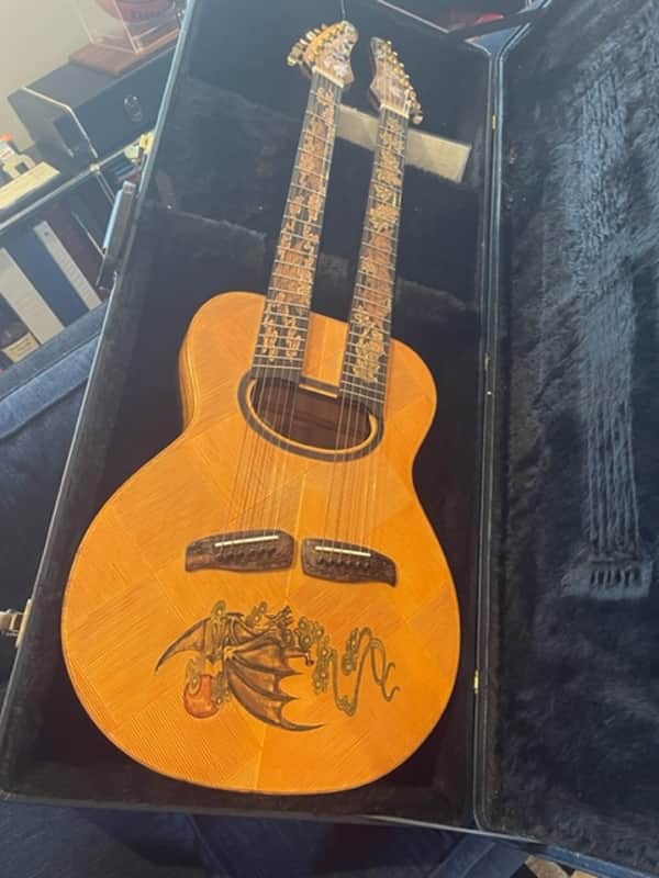 Blueberry 2009 Natural/Hand carved Top with Bat--Double Neck Acoustic Guitar image 1