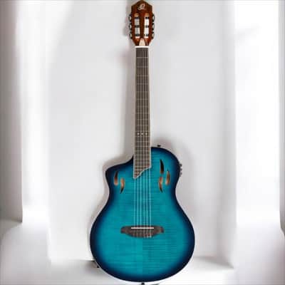 Ortega TourPlayer Series Nylon String Acoustic-Electric Guitar - RTPDLX-FMA-L, Left-handed, Flamed Mapled Blue image 2