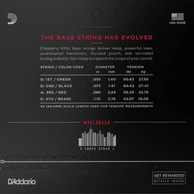 D'Addario NYXL55110 NYXL Heavy Nickel 4-String Bass Strings, 55-110 Long Scale image 2