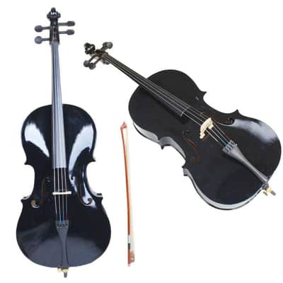 Professional Cello 4/4 Full Size BassWood Set with Bag+Bow+Rosin+Bridge Black image 1