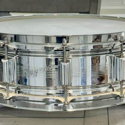 Rogers "7-Line" Dyna-Sonic 5x14" Brass Snare Drum with "Beavertail" Lugs 1963 - 1967 - Chrome image 1