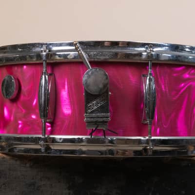 Vintage Gretsch 5.5x14 Pink Satin Flame Model 4157 Snare Drum image 3