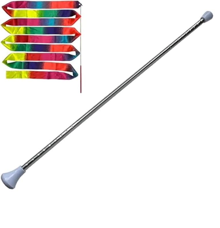24-Inch Twirling Baton Spinning Dance Baton Metal Rhythmic Gymnastics Conducting Batons for Child in Majorette-Complete with 1 Dance Ribbon Rainbow Streamer (White,1 Pack) image 1