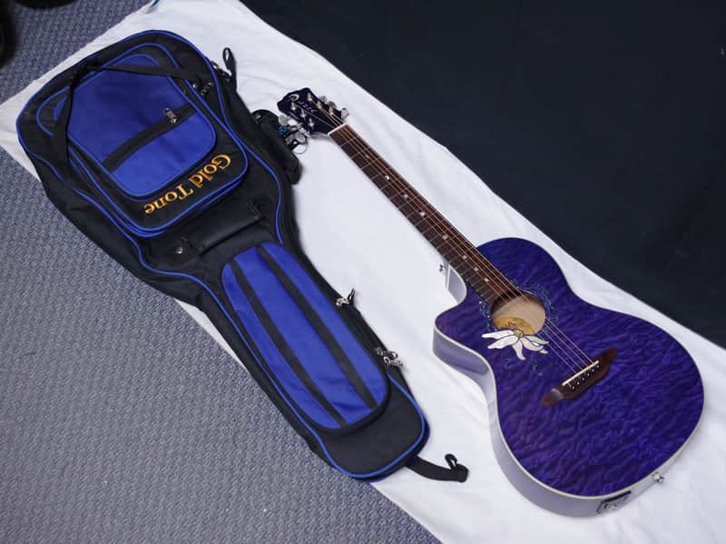 LUNA Flora PassionFlower LEFT HANDED acoustic electric parlor GUITAR - Trans Purple - LEFTY w/ Bag image 1
