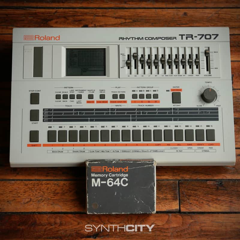 1987 Roland TR-707 Rhythm Composer Drum Machine w/ M-64C Memory Cartridge image 1