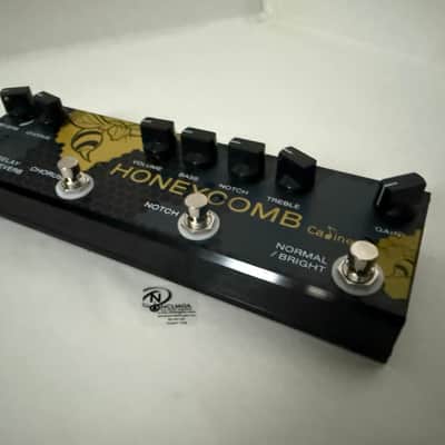 Caline CP 48 Acoustic Guitar Multi Effects Pedal EQ AUX DI Booster 2024 - Black yellow image 3