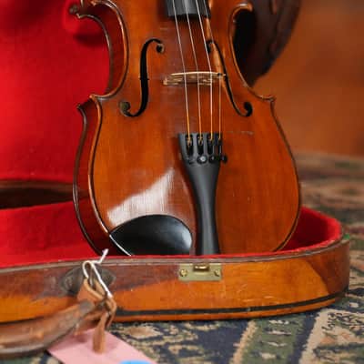 (Used) Vintage 3/4 Size Student Violin w/ Hand-Carved Wooden Case image 2