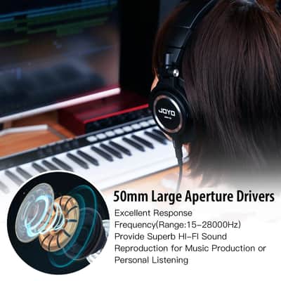 JOYO Studio Monitor Headphones Wired Audio Recording Monitor Headset Over Ear Headphones for Mixer Amplifier Podcast Keyboard Piano Deep Bass 3M Cable (JMH-01) image 2