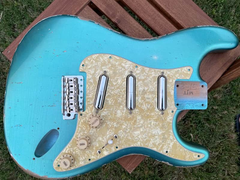 MJT Stratocaster body fits Fender 2015 *Metallic* Lake placid blue relic. Amazing finish checking! image 1
