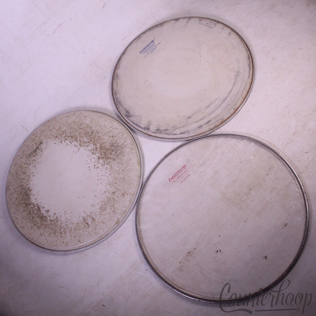 Ludwig 14" 3x Snare Drum Heads Batter+Resonant Vintage 70s WeatherMaster Tom USA — main photograph