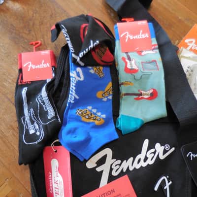 Official FENDER Gig Bag w/ MONSTER FENDER Mojo Lot 1960's-2025, Strap, Manuals, Tags, Sticker, Strings, 4 pairs FENDER SOCKS, MORE!! image 2